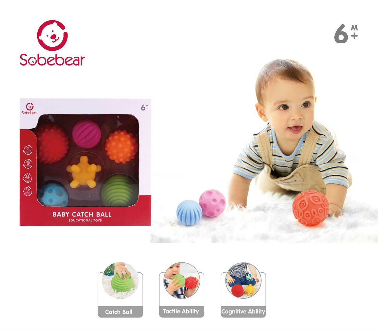 Pelotas sensoriales con distintas texturas- pack de 6