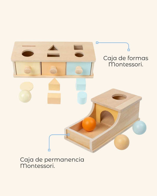Combo 01 | Motricidad fina (Caja de formas + Caja de permanencia Montessori)