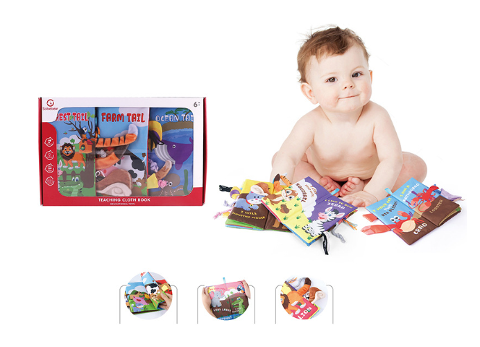 Pack de 3 Libros de Tela  - Animales (selva, granja y océano).