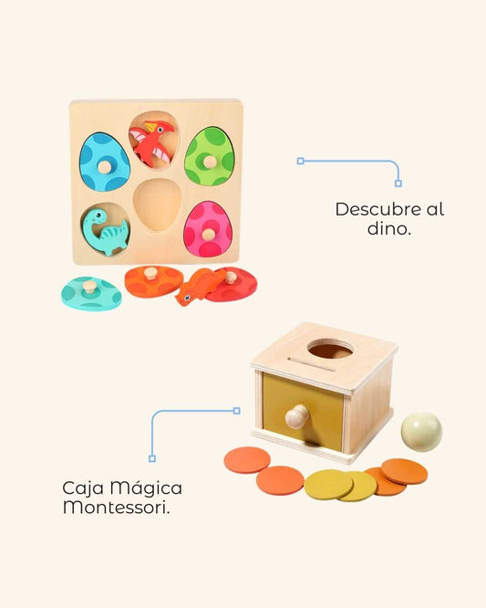 Combo 2 | Motricidad fina (Descubrí al Dino  + Caja Mágica Montessori)